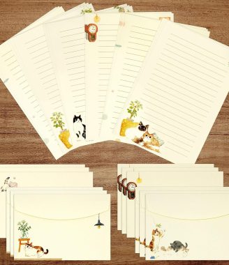 36 PCS Writing Paper and Envelopes Set, Warm Cute Cat Themed Stationary Set Design for Invitations Gift Decorations Holiday Party, 24 Lined Stationery Paper with 12 Envelops