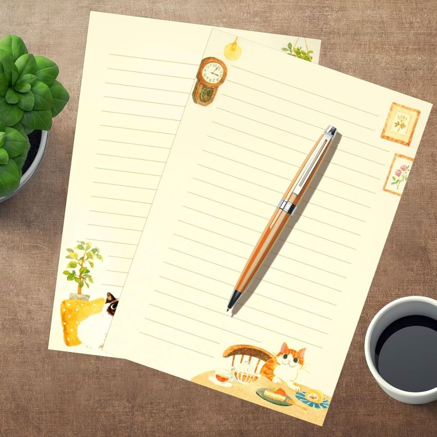 36 PCS Writing Paper and Envelopes Set, Warm Cute Cat Themed Stationary Set Design for Invitations Gift Decorations Holiday Party, 24 Lined Stationery Paper with 12 Envelops - Image 2