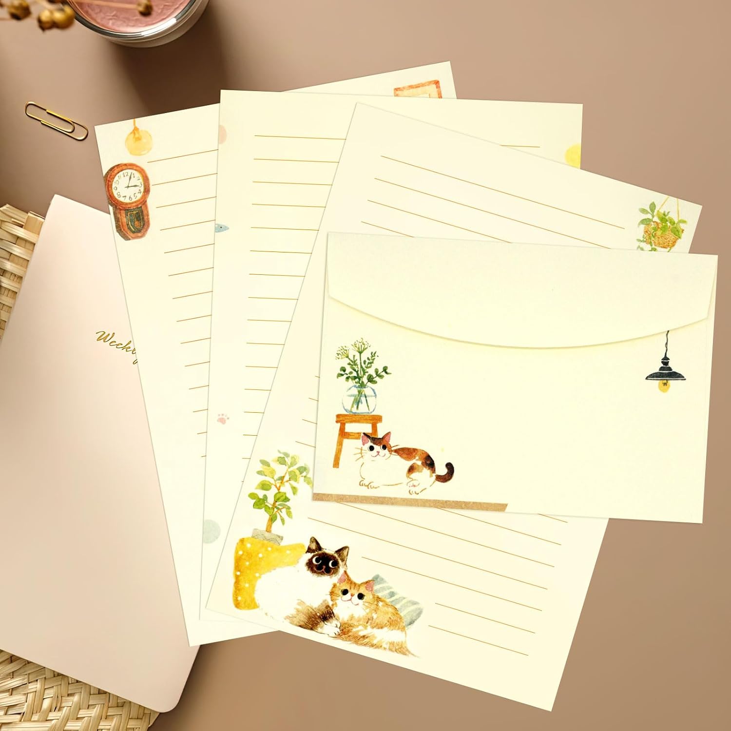 36 PCS Writing Paper and Envelopes Set, Warm Cute Cat Themed Stationary Set Design for Invitations Gift Decorations Holiday Party, 24 Lined Stationery Paper with 12 Envelops - Image 3