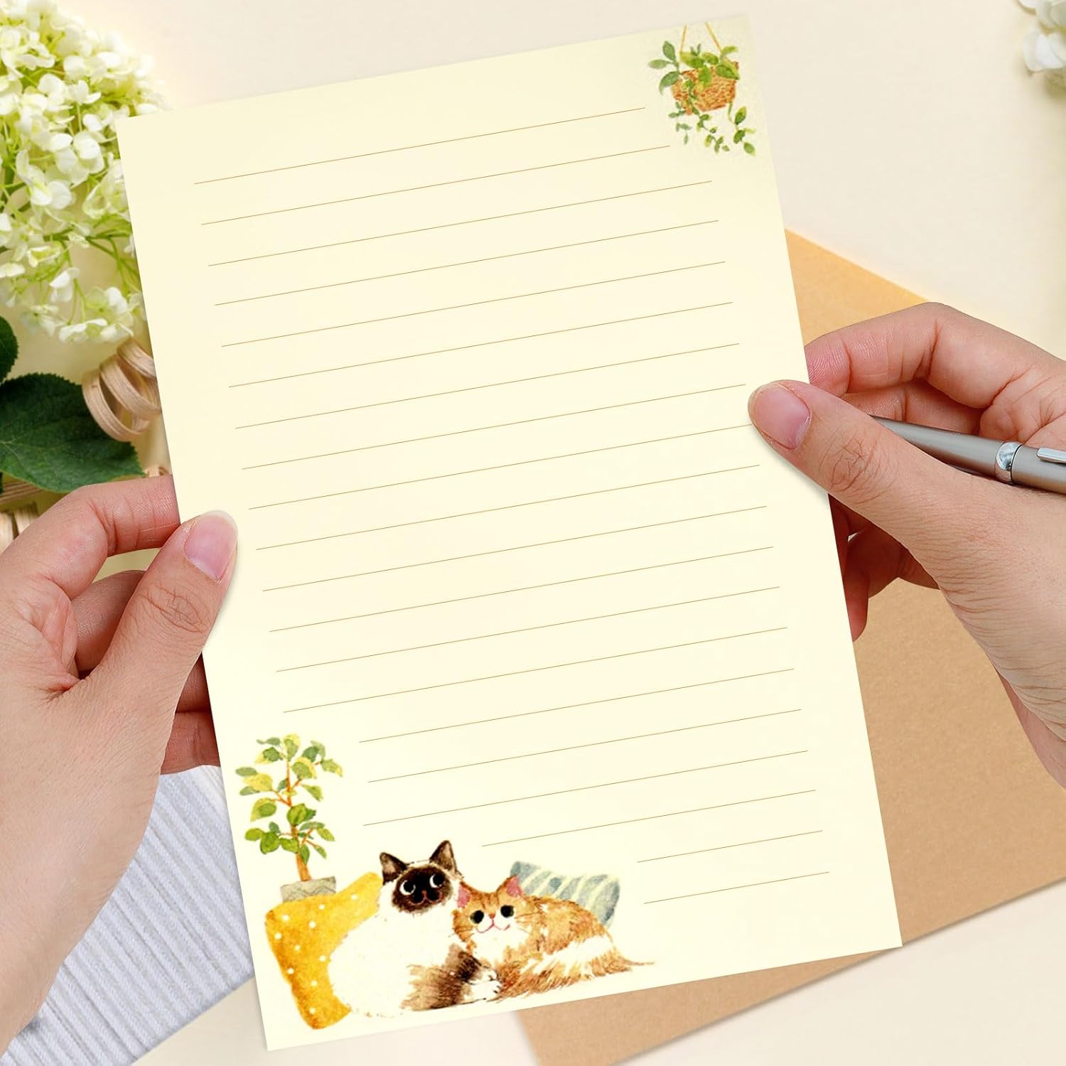 36 PCS Writing Paper and Envelopes Set, Warm Cute Cat Themed Stationary Set Design for Invitations Gift Decorations Holiday Party, 24 Lined Stationery Paper with 12 Envelops - Image 5