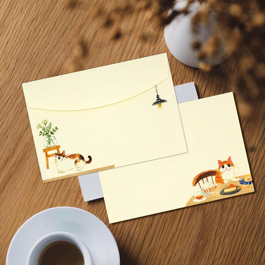 36 PCS Writing Paper and Envelopes Set, Warm Cute Cat Themed Stationary Set Design for Invitations Gift Decorations Holiday Party, 24 Lined Stationery Paper with 12 Envelops - Image 6