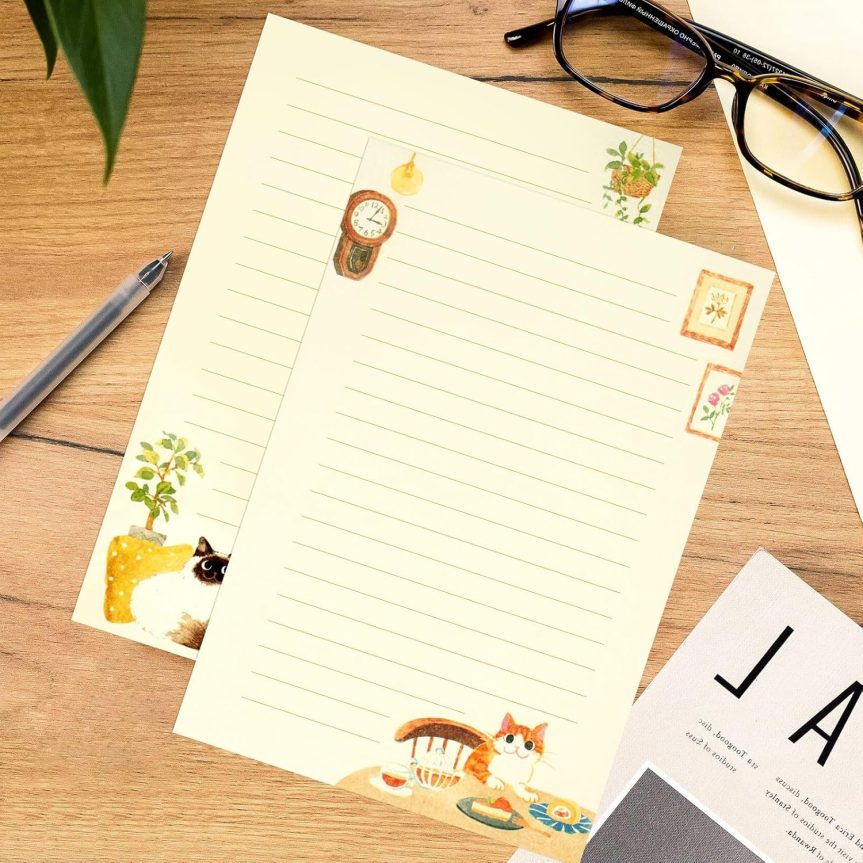 36 PCS Writing Paper and Envelopes Set, Warm Cute Cat Themed Stationary Set Design for Invitations Gift Decorations Holiday Party, 24 Lined Stationery Paper with 12 Envelops - Image 7