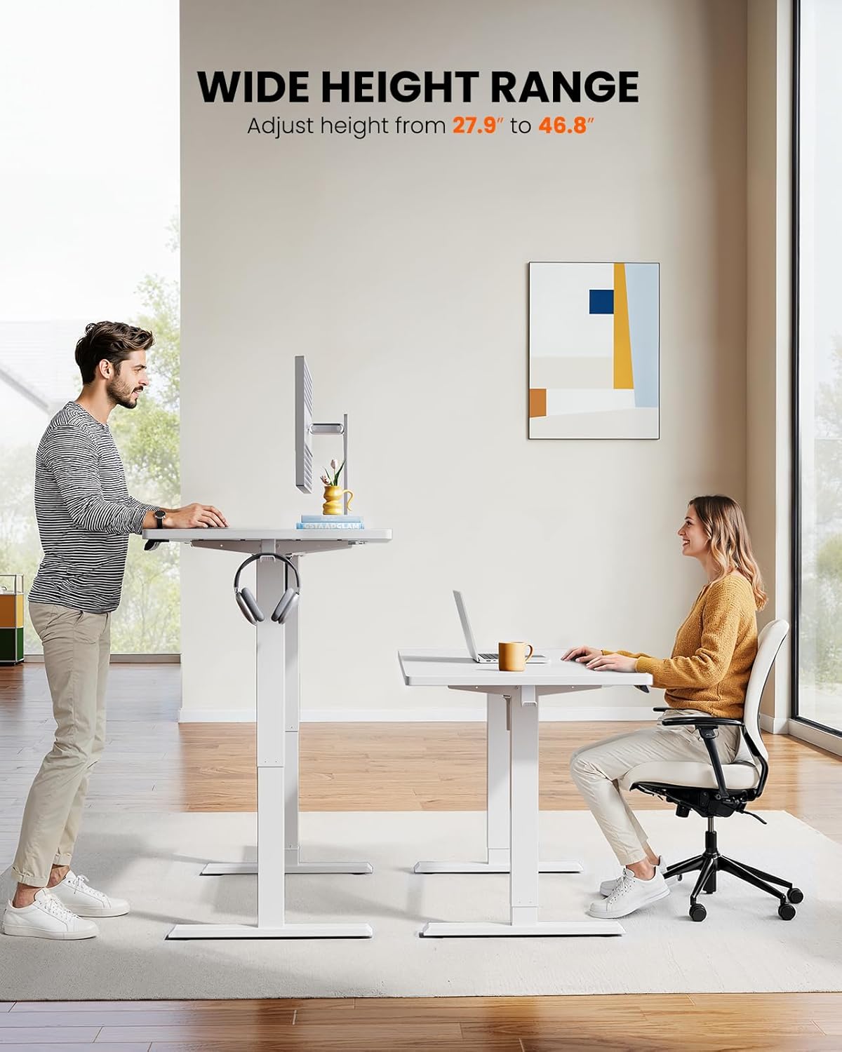 ErGear Electric Standing Desk, 48 x 24 inch Height Adjustable Sit Stand Up Desk, Computer Home Office Desk with 4 Memory Height Buttons, Two Pieces Desktop, White, EGESD110W - Image 5