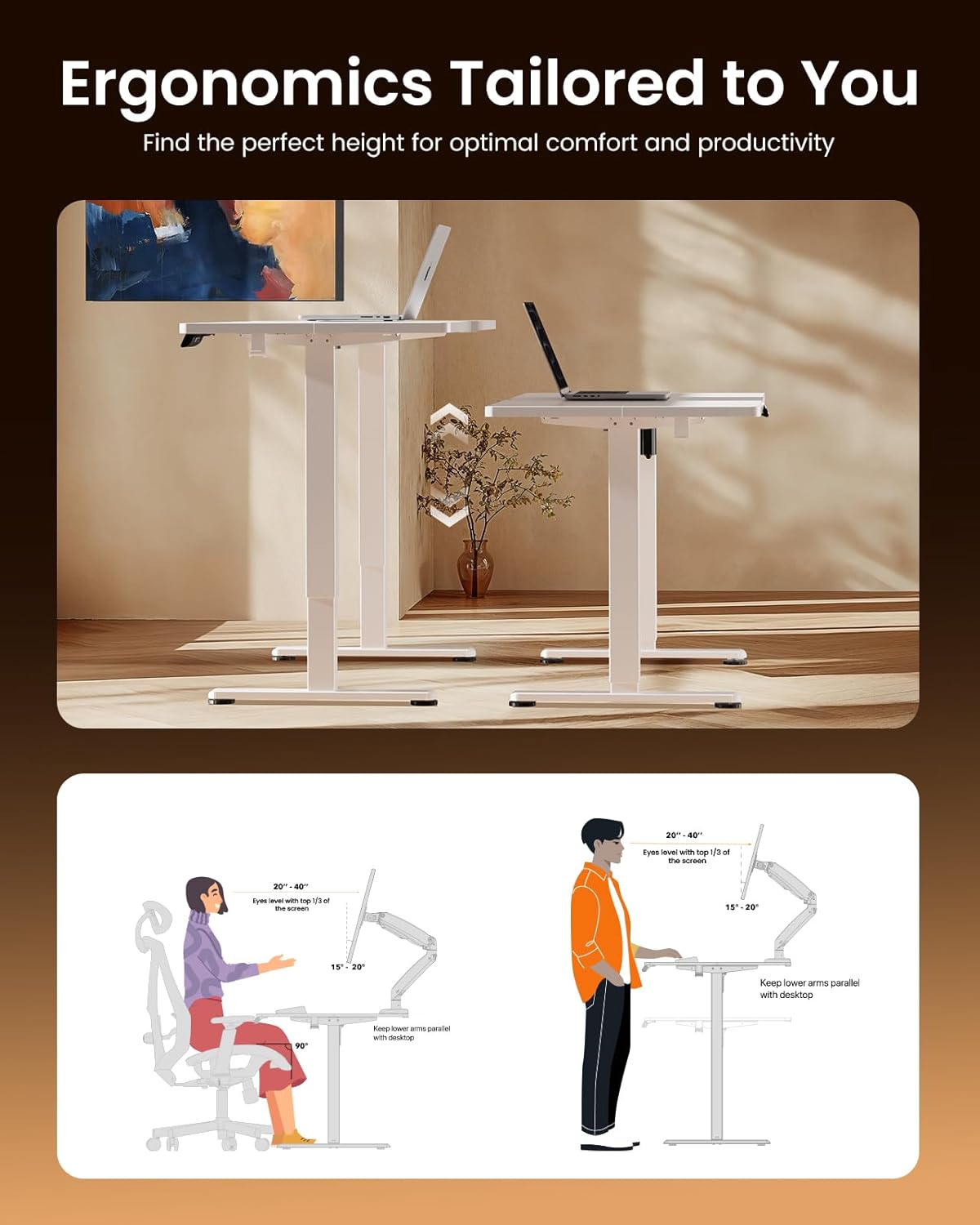 ErGear Electric Standing Desk, 48 x 24 inch Height Adjustable Sit Stand Up Desk, Computer Home Office Desk with 4 Memory Height Buttons, Two Pieces Desktop, White, EGESD110W - Image 8