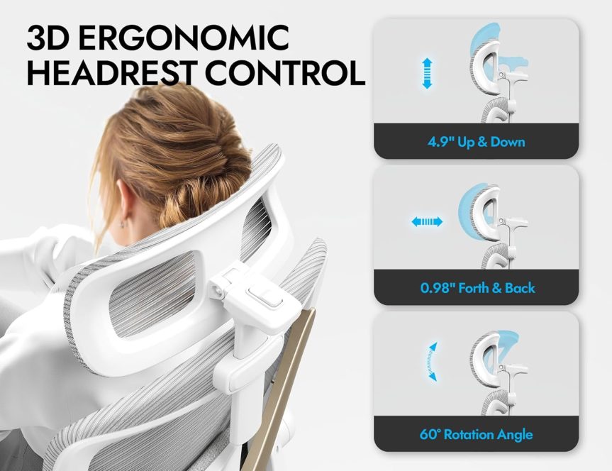 Ergonomic Office Chair - X-Shaped Computer Desk Chair Comfy, Gaming Chair, Office Chair with Lumbar Support, Mesh Office Chairs with Headrests, Desk Chair for Long Hours (Grey Gold) - Image 4