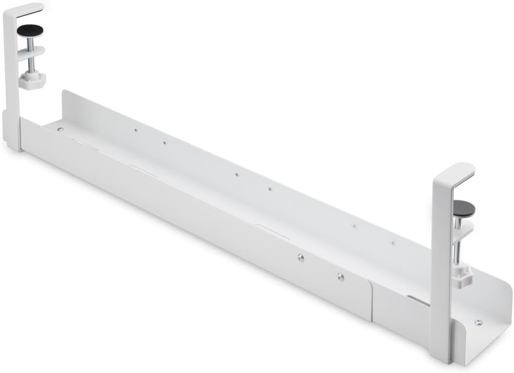 StarTech.com Under Desk Cable Management Tray, Length Adjustable, Clamp-On Installation, No Drilling Required, White - Image 2