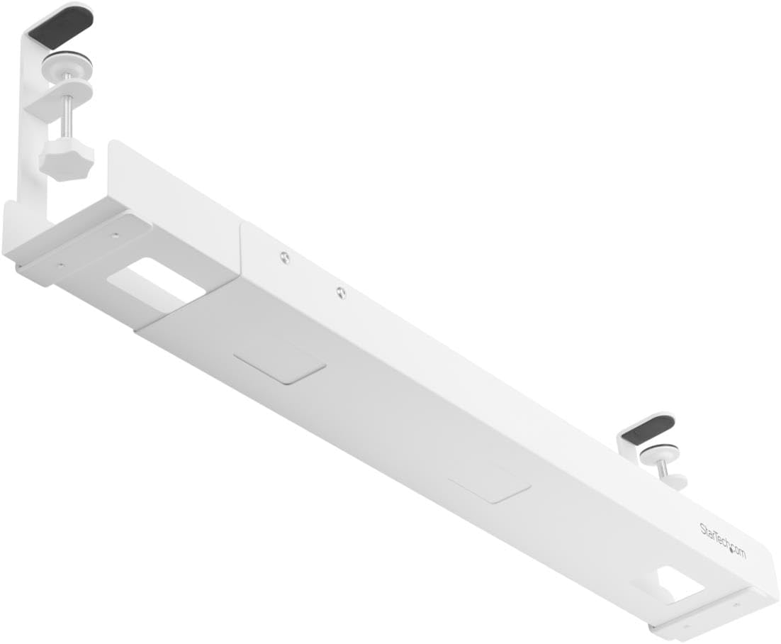 StarTech.com Under Desk Cable Management Tray, Length Adjustable, Clamp-On Installation, No Drilling Required, White - Image 5