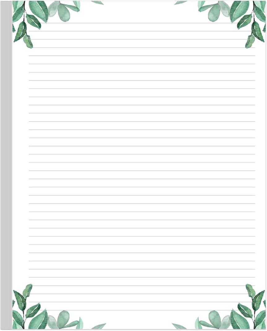 Stationery Lined Paper, Letter Size Unpunched Ruled Filler Paper, 100Sheets/200Pages Loose-Leaf Line, 100gsm, 8.5'' x 11'', Leaf