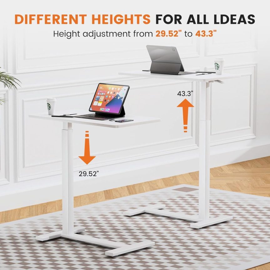Sweetcrispy Overbed Bedside Table with Wheels, Adjustable Hospital & Home Use Bed Table, Rolling Laptop Table, Mobile Standing Desk, White - Image 3