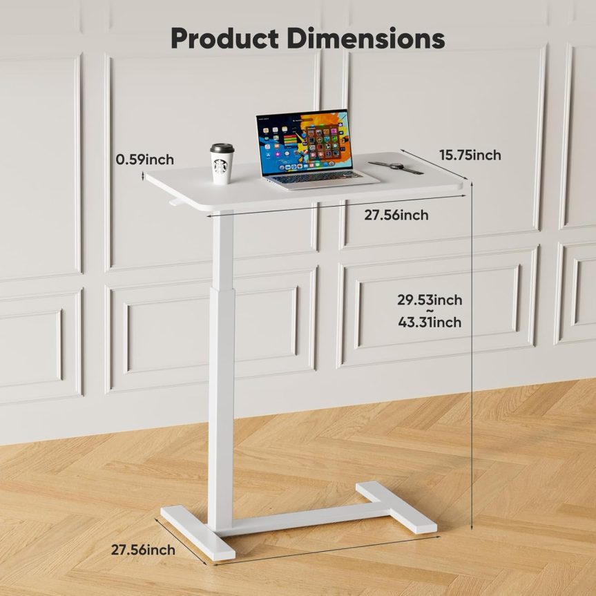 Sweetcrispy Overbed Bedside Table with Wheels, Adjustable Hospital & Home Use Bed Table, Rolling Laptop Table, Mobile Standing Desk, White - Image 7